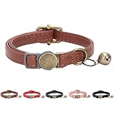 THAIN Leather Cat Collar with Bell Breakaway- Adjustable, Durable, Retro Bell fit Most Cats and K...