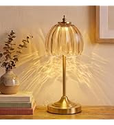 Tulip Glass Rechargeable Table Lamp, Cordless Vintage Table Light (Amber) | 5000mAh Battery | 3 C...
