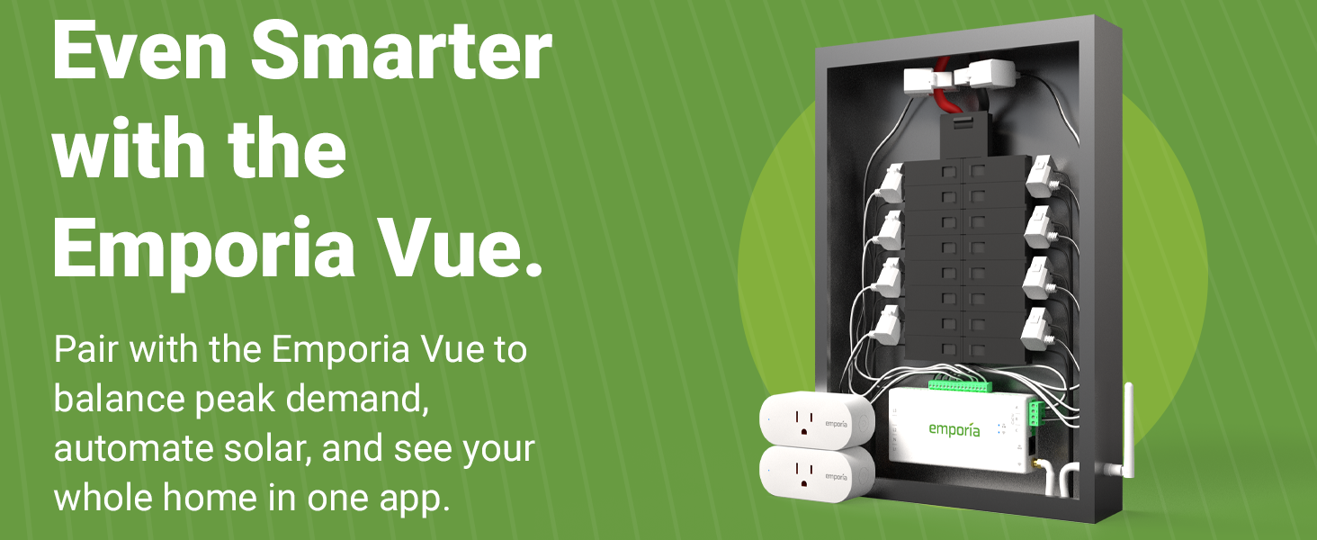 Emporia Vue energy monitor and smart plugs paired together for whole-home energy management.