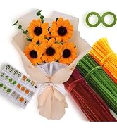 Sunflower Pipe Cleaners Craft Kit - 280Pcs Thick Chenille Stems in Yellow/Green/Brown, Include Fl...