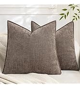 Cozoomy Set of 2 Soft Textured Decorative Throw Pillow Covers 18x18 Inch Cozy Farmhouse Cushion C...