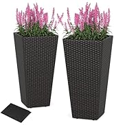 Giantex Set of 2 Outdoor Wicker Flower Pot, 30 Inch Tall Planters with Drainage System, PE Rattan...
