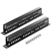 VCELINK 1U Server Rack Cable Management 24-Slot, 19" Carbon Steel Horizontal Network Rack Cable M...