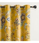 XiDi Mustard Yellow Blackout Curtains for Bedroom 84 Inches Long 2 Panels Vintage Floral Mid Cent...