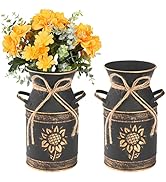 Frcctre 2 Pack Rustic Metal Milk Can Galvanized Vase, 7.5