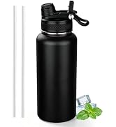 32 oz Insulated Water Bottle with Leak-proof 2-in-1 Straw and Spout Lid,Stainless Steel Sports Wa...