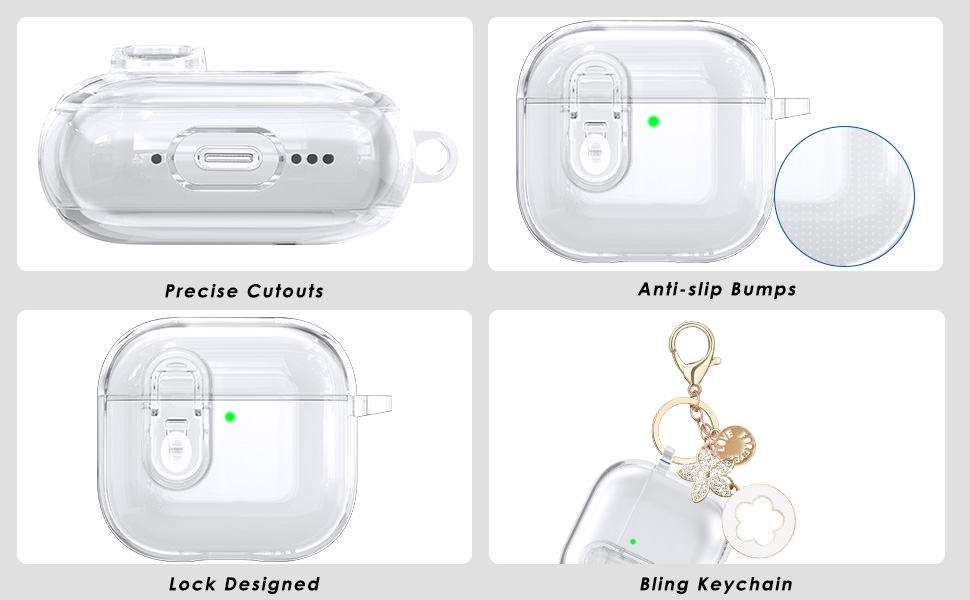(Safety Lock) Clear Case Compatible With Cute Apple Airpods 4 Cases 2024 Women, VISOOM Soft TPU