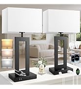 27.2’’ Tall Black Table Lamps for Living Room Bedroom, Bedside Touch Control Lamps with 2 USB Por...