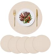 yuuzue Round Placemats Set of 6, 15 Inch Machine Washable Linen-Like Fabric Table Placemats, Wrin...