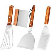 Stainless Steel Metal Fish Spatula Turner Set of 4, Professional Chef Griddle Spatulas Slotted Tu...