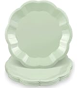 NatNarr 30pcs Sage Green Paper Plates, 9inch Scalloped Sage Green Dessert Dinner Plates Cute Part...