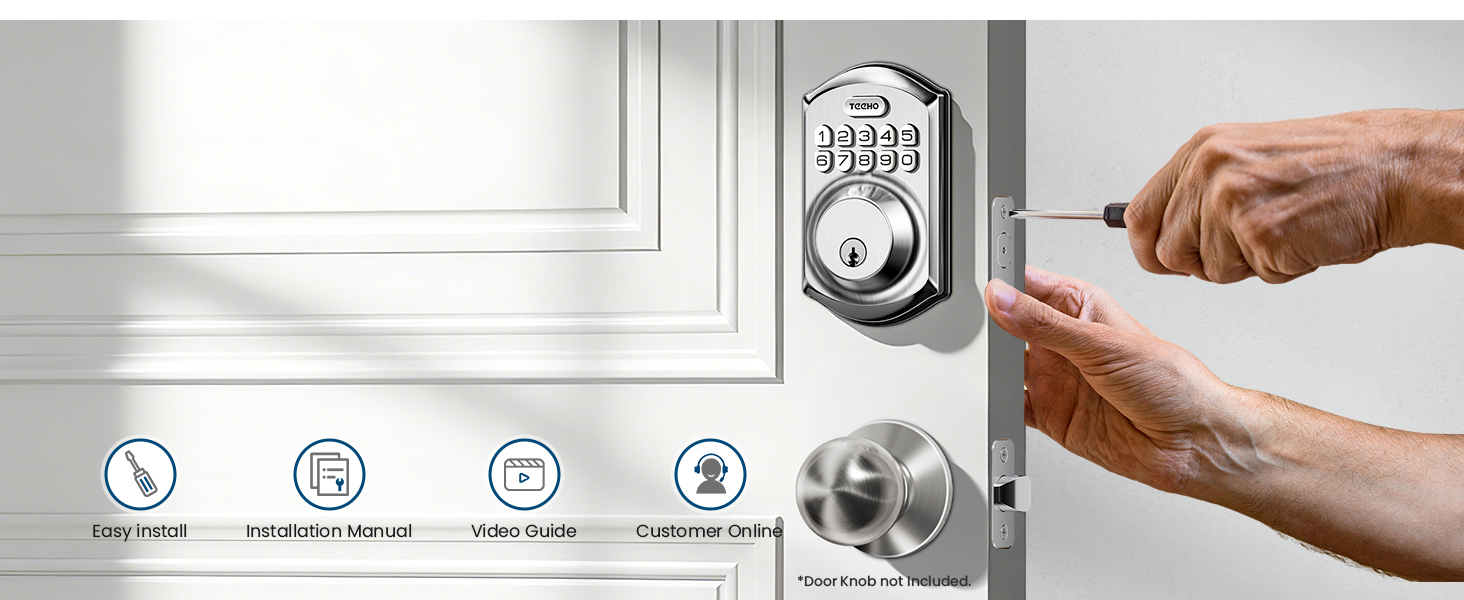 The digital deadbolt lock installs in minutes using one screwdriver, with no drilling required