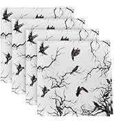 Horaldaily Halloween Cloth Napkins 18 x 18 Inch, Crow Tree Party Dinner Decoration Washable Napki...