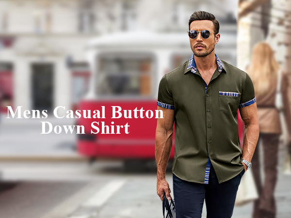 COOFANDY Men's Muscle Fit Dress Shirts Wrinkle-Free Short Sleeve Casual Button Down Shirt