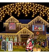 Ollny Icicle Lights Outdoor Warm White, 594LED 49FT Christmas Lights with Remote 8 Modes Dimmable...