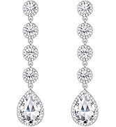 BriLove Women's Elegant Wedding Bridal Crystal Beaded Teardrop Chandelier Dangle Earrings