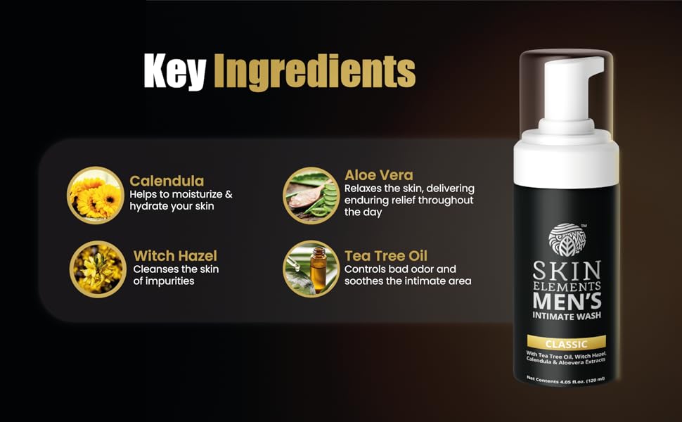 Text reads 'Key ingredients' with four circular icons and descriptions alongside spray bottle product, detailing formula benefits and components.