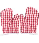 2Pcs Oven Mitts for Play Kitchen, Microwave Oven Gloves Kitchen Baking Mitts, Red Checkered s for...