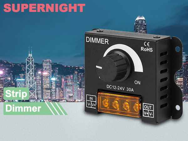 LED Light Strip Dimmer, DC12V-24V 30A PWM Dimming Controller