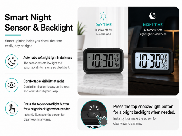 digital alarm clock, digital table clock, LED alarm clock, LCD alarm clock, alarm clock, SPN-RECPP