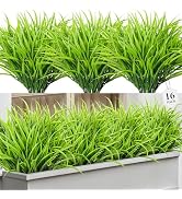 Besteek 16 Pcs Artificial Plants Outdoor Fake Grass Faux Greenery Stems UV Resistant Plastic Plan...