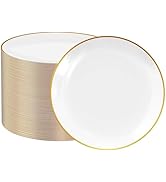 FOCUSLINE 100 Count Gold Plastic Plates 10.25 Inch, Disposable Heavy Duty Dinner Plates, Premium ...