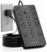 JouleLoom Surge Protector Power Strip-14 Outlets and 6 USB Ports, 6 Feet Flat Plug Extension Cord...
