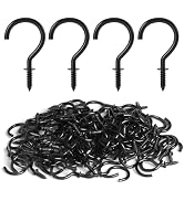 RELBRO Screw Hooks, 1 Inch Metal Screw in Cup Hooks, Black, 100 Pcs