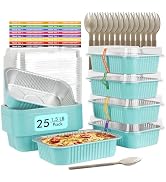 LNYZQUS 1.5lb Small Baking Pans with Lids 25 Pack, 7” x 5” Aluminum Foil Containers Individual Ca...