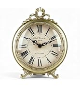 NIKKY HOME Small Vintage Gold Table Clock, French Country Classic Elegant Silent Battery Operated...