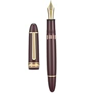 Yongsheng Junlai 630 Acrylic Fountain Pen, Size 8 Medium Nib with Piston Filling System, Wine Red...