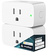 Linkind Matter Smart Plug - 15A/1800W Max, Work with Apple Home, Siri, Alexa, 2 Pack