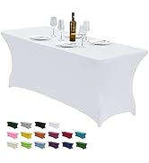 CWK 6FT Stretch Spandex Table Cover for Rectangular Fitted Folding Tables, Wrinkle Resistant, Ela...
