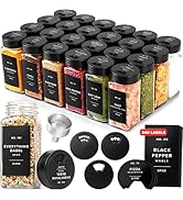 EDELHAUS Glass Spice Jars with Label and Black Rotating Lids (24 x 4oz) Spice Containers with 240...