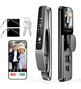 YINTIN 3D Face Recognition Smart Lock with Camera & Handle, Palm Vein Keyless Entry, Fingerprint ...