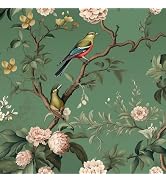VEELIKE Vintage Green Bird Wallpaper Peel and Stick Chinoiserie Floral Wallpaper Removable Prepas...