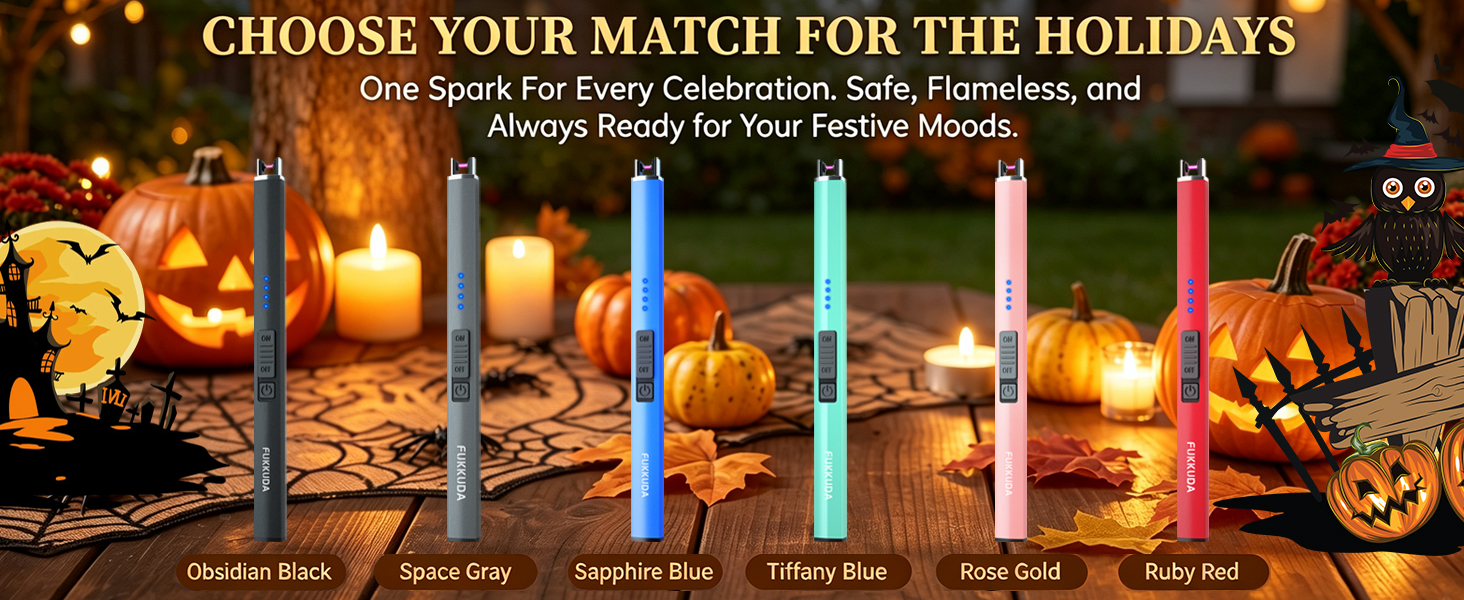 FUKKUDA electric lighters in multiple colors with Halloween pumpkins for holiday gifts