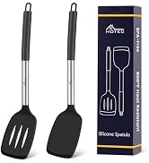 HOTEC Silicone Spatula Set of 2 Heat-Resistant 600°F & BPA-Free Kitchen SaptulaTurner with Stainl...