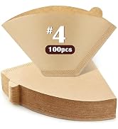 100 Count #4 Cone Coffee Filters 8-12 Cup, Natural Coffee Filters 4 Cone Paper fits for Pour Over...