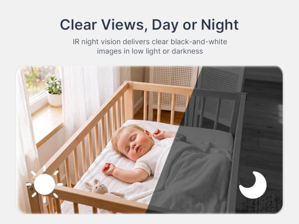 Sleeping baby shown in daylight and infrared night-vision views