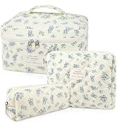 Makeup Bag Set, Quilted Makeup Bag, Large Floral Cosmetic Bag for Women, Cute Cotton Makeup Bags,...