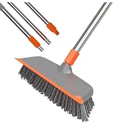 BITOPE Floor Scrub Brush with Long Handle, Heavy Duty Deck Scrubber with Stiff Bristles,Garage Co...