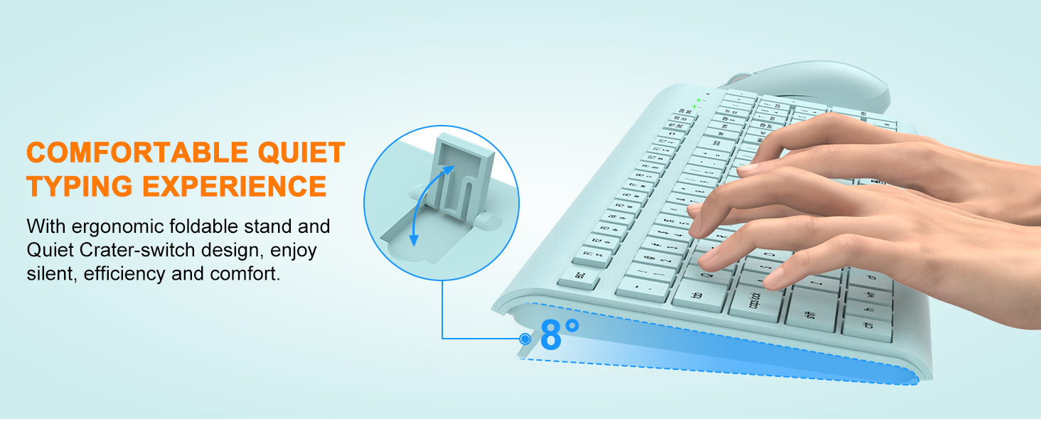 Wireless Keyboard and Mouse Combo Full Size Silent Ergonomic Keyboard Mouse Cordless Mouse Keyboard