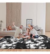 Mhyup Black and White 8x10 Area Rugs for Living Room Bedroom, Fluffy Large Rug Soft Shag Non-Slip...