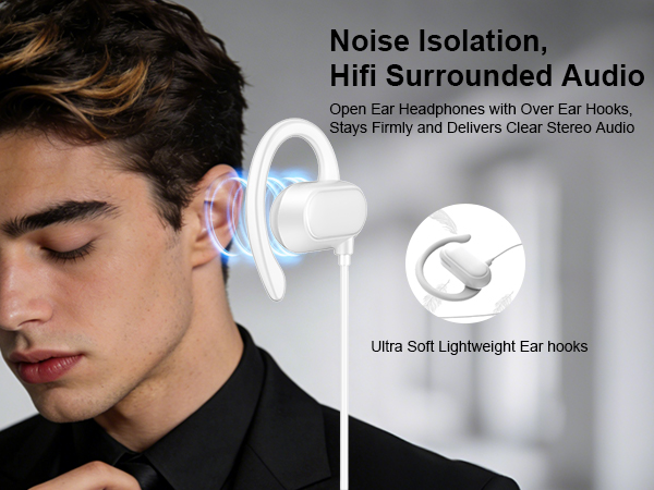 Over Ear Buds USB C headphones OPen ear Wired Sport Wired Earbuds with Mic Noise Isolating Earphone