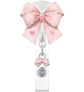 Pink Love Bow Badge Reel for ID Card Badge, Cute Retractable Nurse Bow Alligator Clip Badge Reel ...