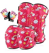 Kids/Youth Knee and Elbow Pads with Bike Gloves,Upgraded 6 in 1 Full Soft Elbow Pads Guards Prote...