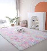 Fluffy Rainbow Rugs for Girls Bedroom Living Room,4x6 Feet Shag Fuzzy Area Rug for Kids Playroom,...