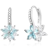 Watforsh 925 Sterling Silver Flower Earrings for Women Leverback Earrings with Crystal Double Flo...