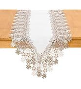 Winotic White Beige Floral Lace Table Runner Dresser Scarf 36 inches Long for Kitchen Dining Coff...